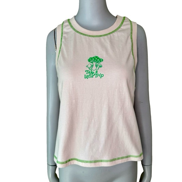 Urban Outfitters Tops - NWT URBAN OUTFITTERS “Take A Little Trip” Tank Cropped 100% Cotton Mushrooms SM
